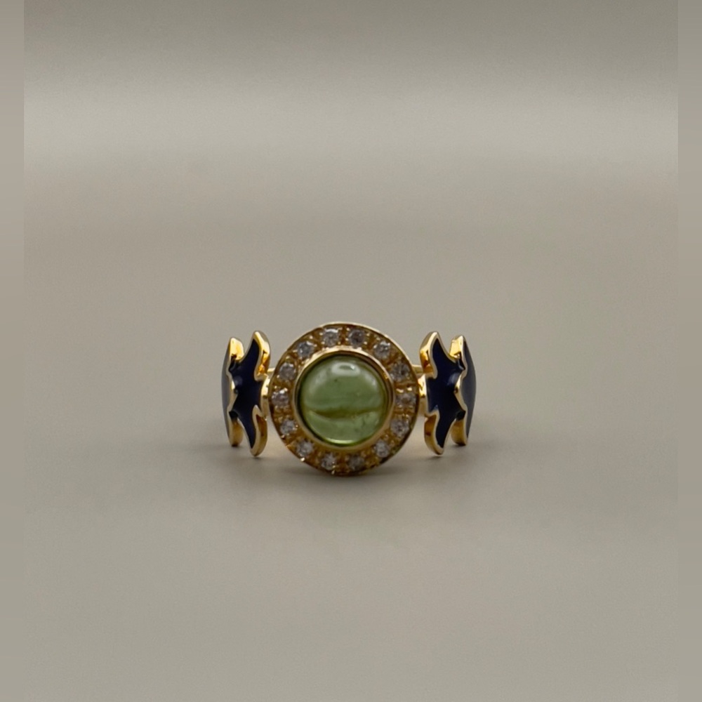 Sabine Getty 18k Art Deco Enamel Diamond Cabochon Ring